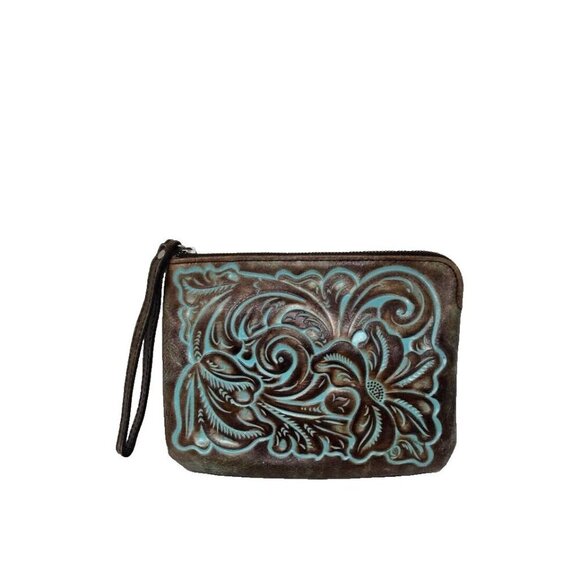 Patricia Nash CASSINI WRISTLET Italian Leather Tooled Turquoise - Picture 1 of 8
